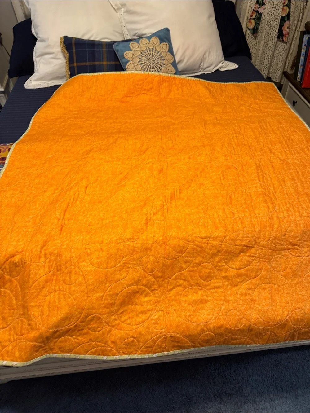 Handmade Quilted Throw in Yellow, Orange and Green